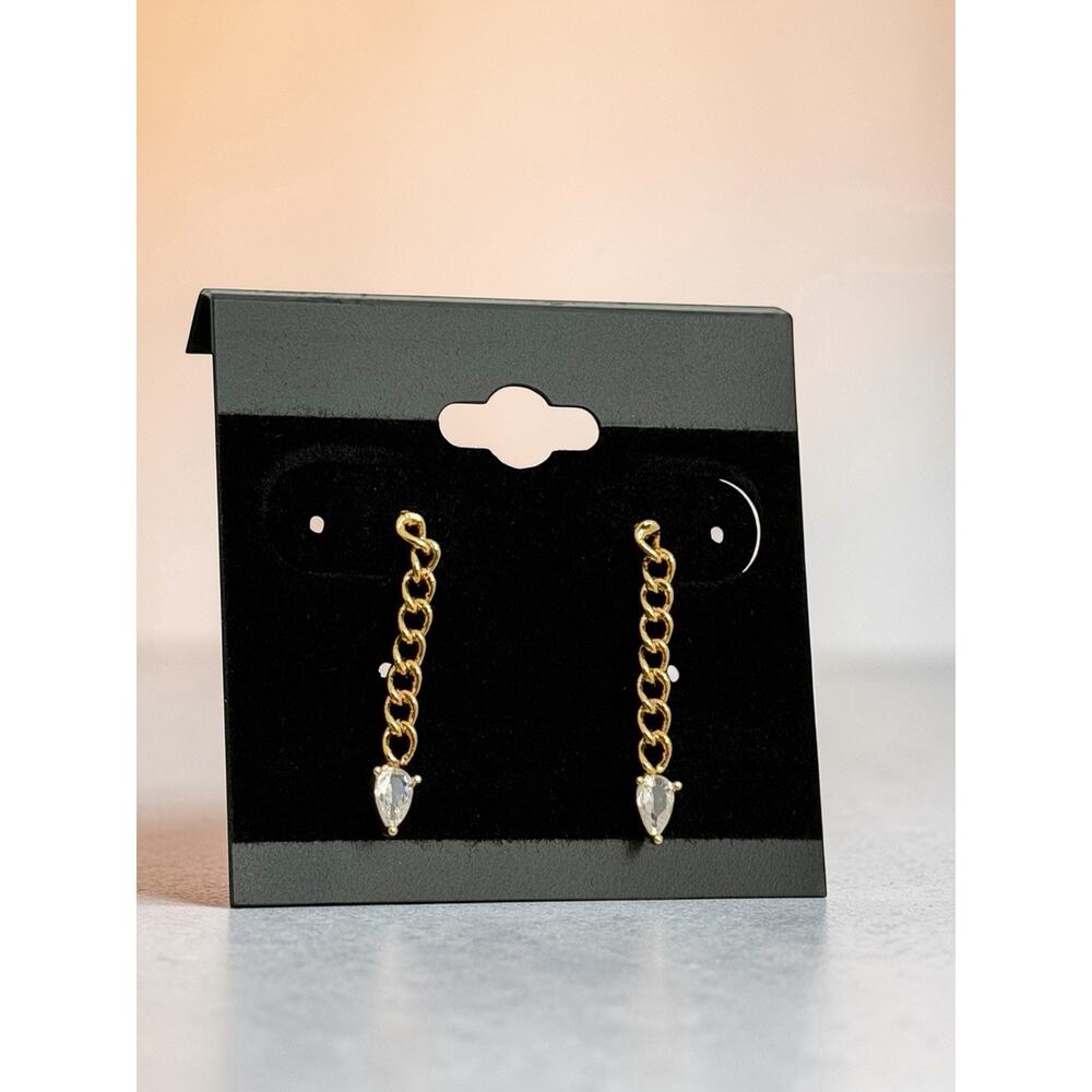 18kt Gold Plated Chain Drop Earrings Clear Crystal Teardrop Dangle